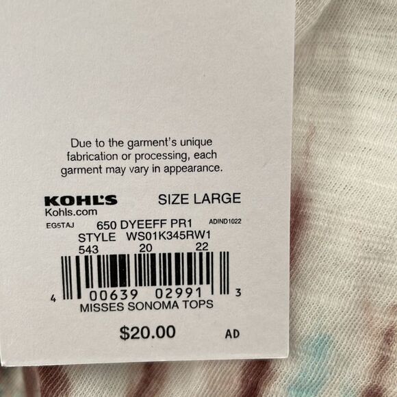 NWT Sonoma T-shirt with double sleeve openings and ties women’s large - Picture 5 of 8